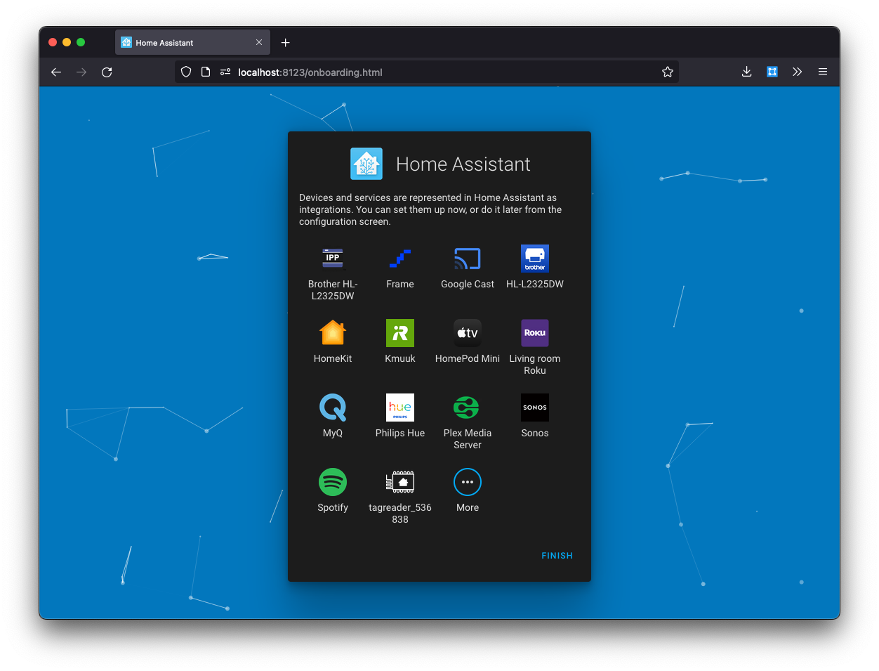 Screenshot of Home Assistant onboarding showing 14 discovered devices and services.
