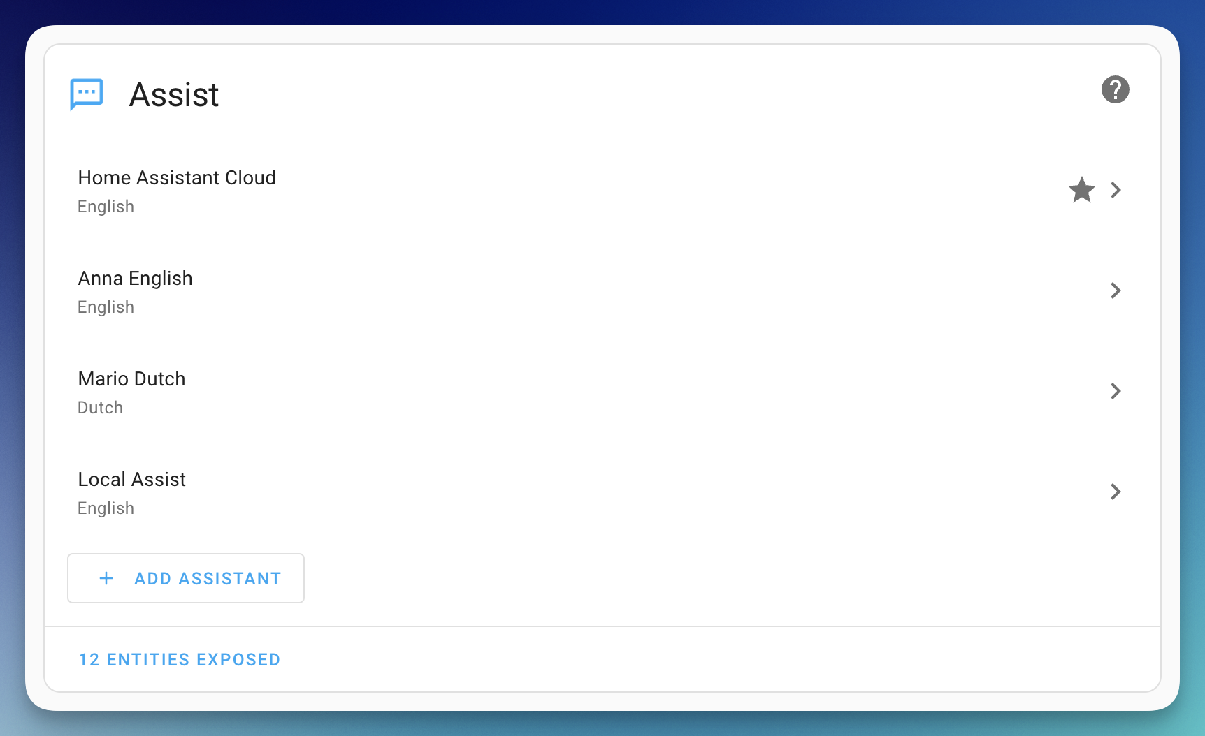 Screenshot of the Home Assistant interface to manage voice assistants.
